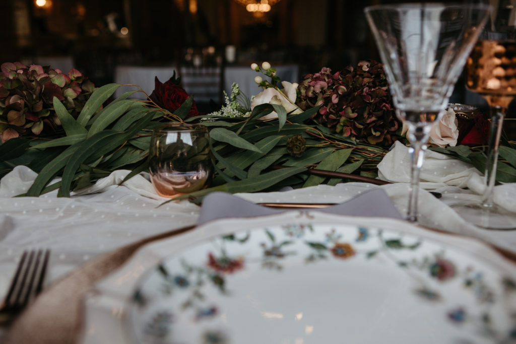table scape with antique china